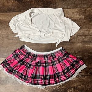 Sexy School Girl Costume Exotic Dancewear Stripper Set Size L